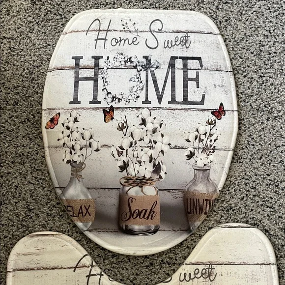 Home Sweet Home Floral Bathroom Rug Set - Neutral Tan & Cream - Picture 2 of 6